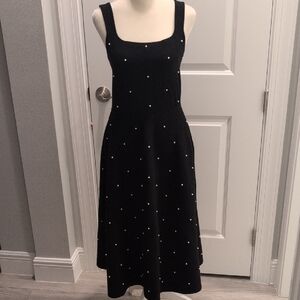 Chic Black Midi Dress with White Dots